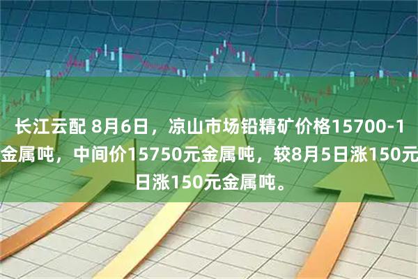 长江云配 8月6日，凉山市场铅精矿价格15700-15800元金属吨，中间价15750元金属吨，较8月5日涨150元金属吨。